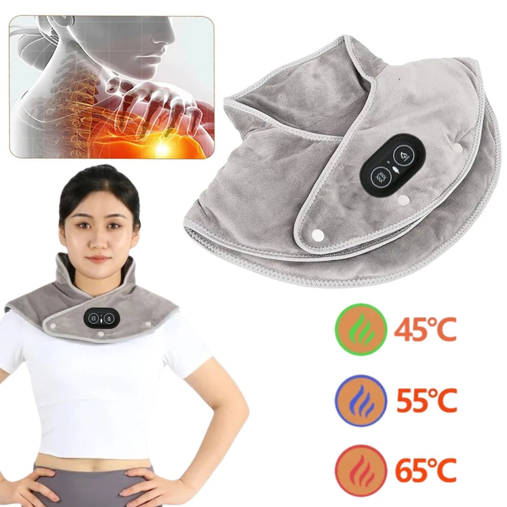 Electric Heated Neck & Shoulder Wrap - USB Vibration Massage Therapy Pad - TradixPro