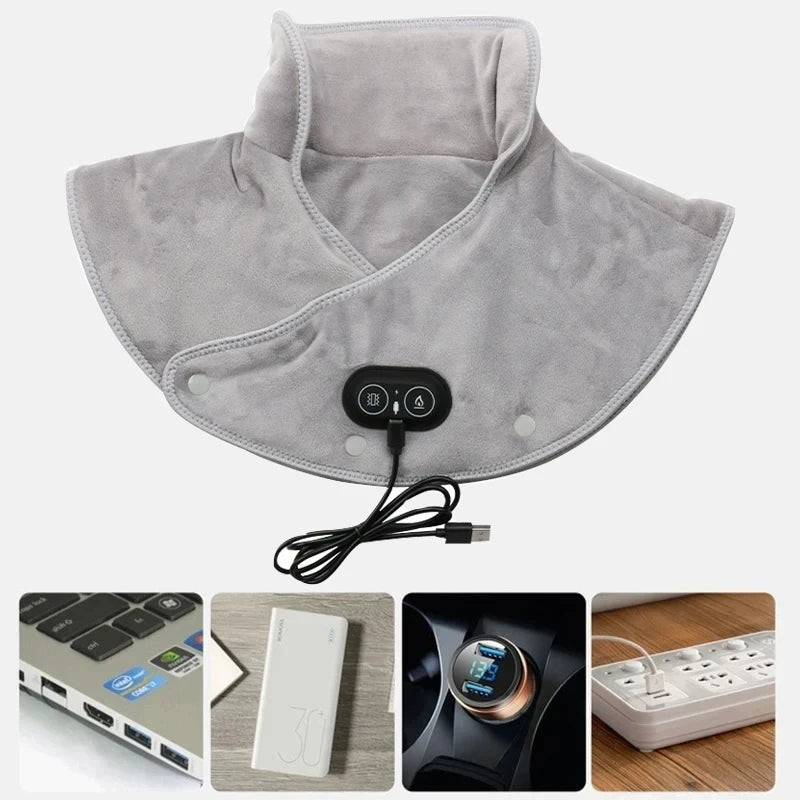 Electric Heated Neck & Shoulder Wrap - USB Vibration Massage Therapy Pad - TradixPro