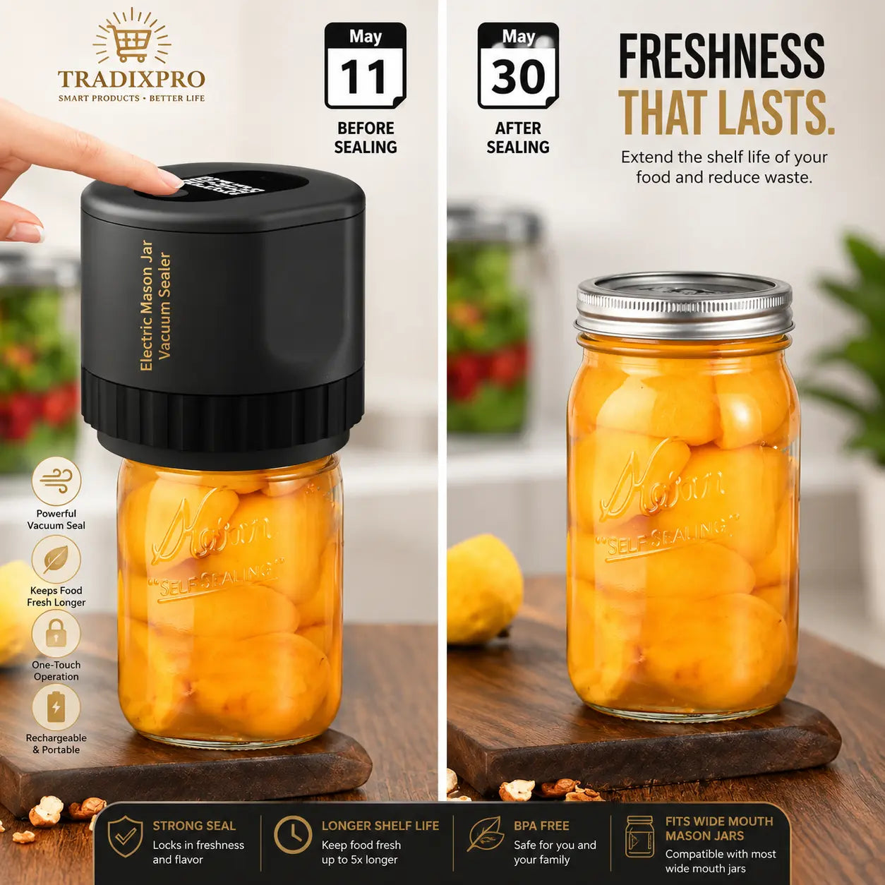 Electric Mason Jar Vacuum Sealer Kit - Cordless & Portable