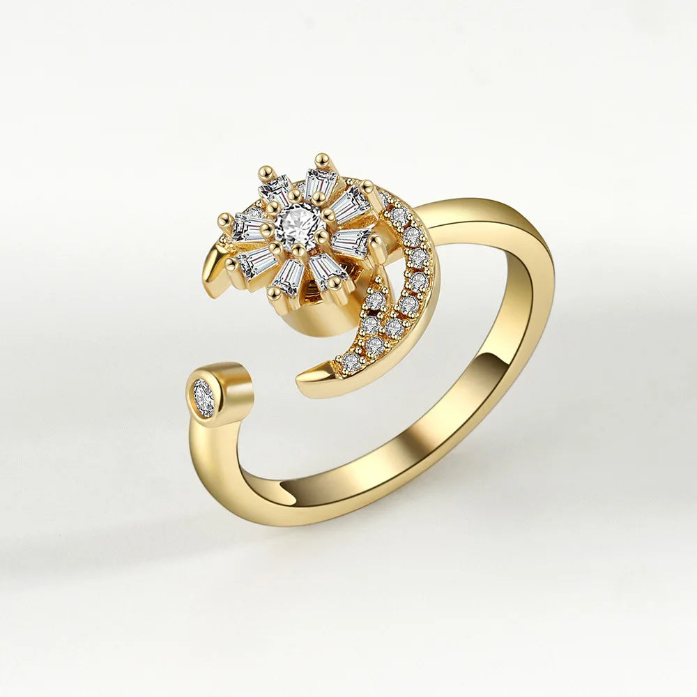 Elegant Spinning Fidget Ring - Adjustable Crystal Copper Ring - TradixPro