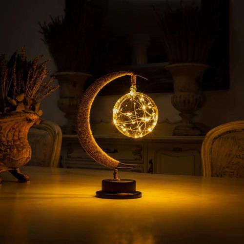 Enchanted Lunar Lamp - Crescent Moon Night Light with Glass Globe - TradixPro