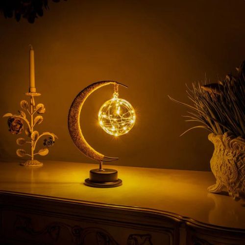 Enchanted Lunar Lamp - Crescent Moon Night Light with Glass Globe - TradixPro