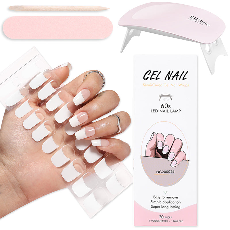Gel Nail Wraps with UV Lamp Set - French Full Cover Manicure Kit - TradixPro