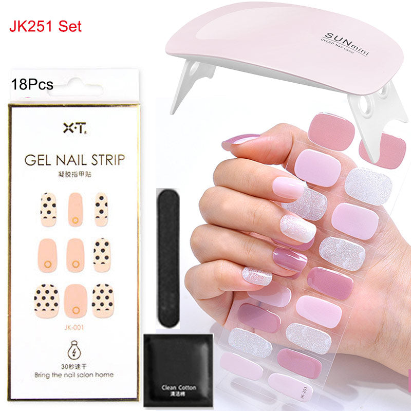 Gel Nail Wraps with UV Lamp Set - French Full Cover Manicure Kit - TradixPro