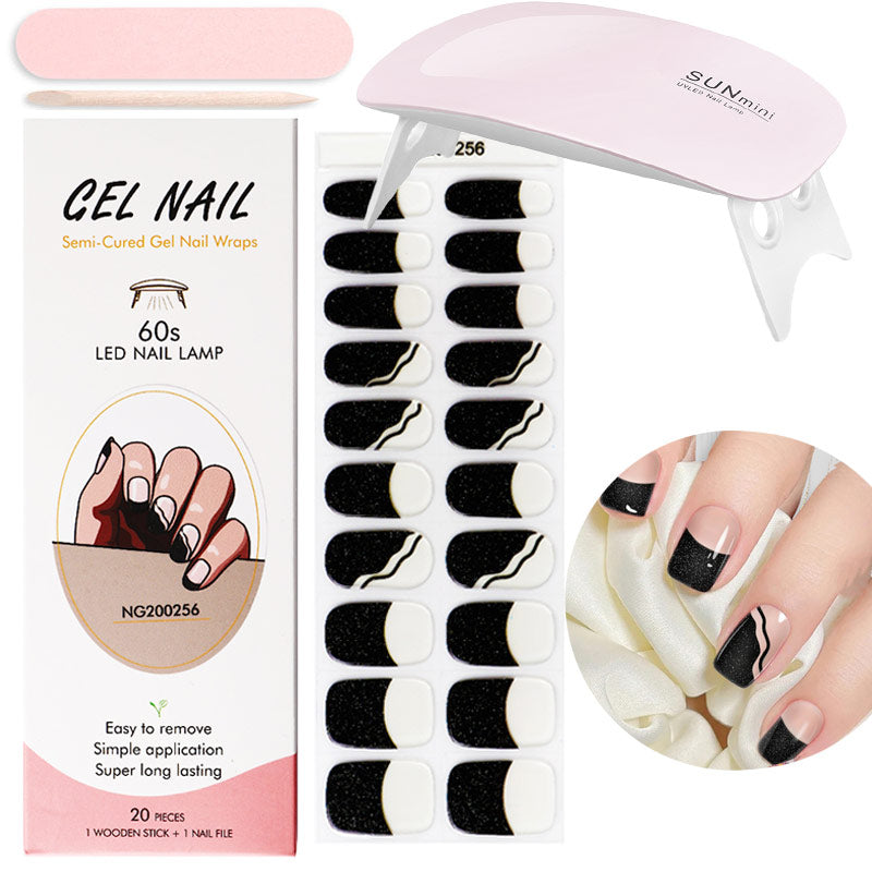 Gel Nail Wraps with UV Lamp Set - French Full Cover Manicure Kit - TradixPro