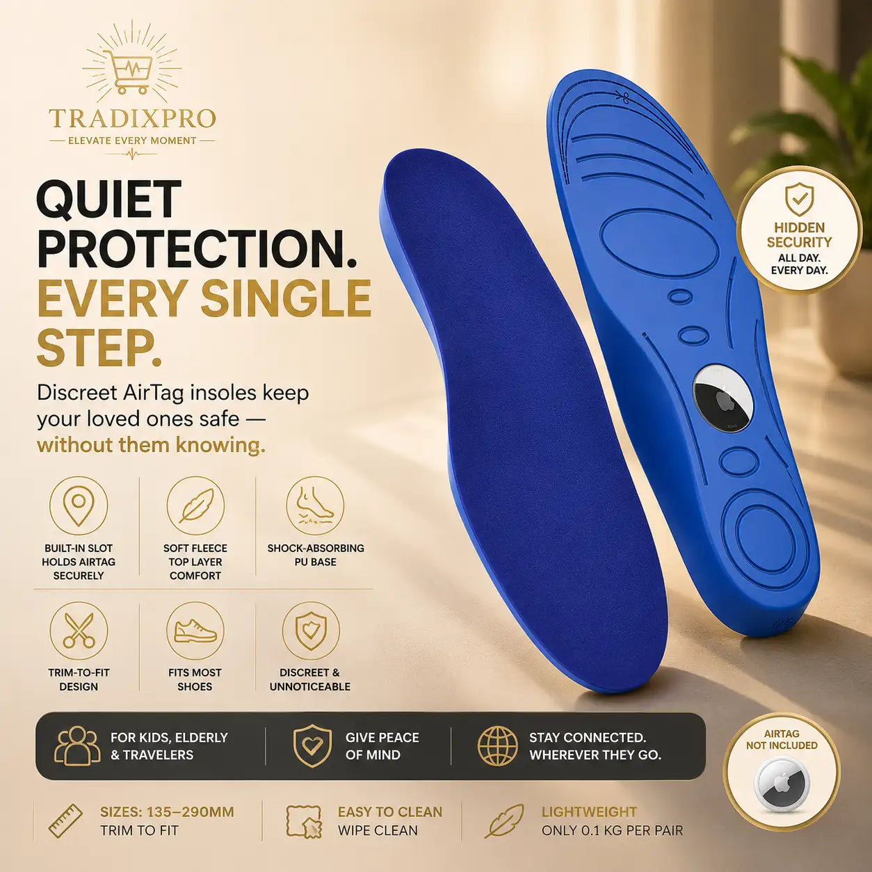 Hidden AirTag Shoe Insoles with Tracker Slot – Trim to Fit