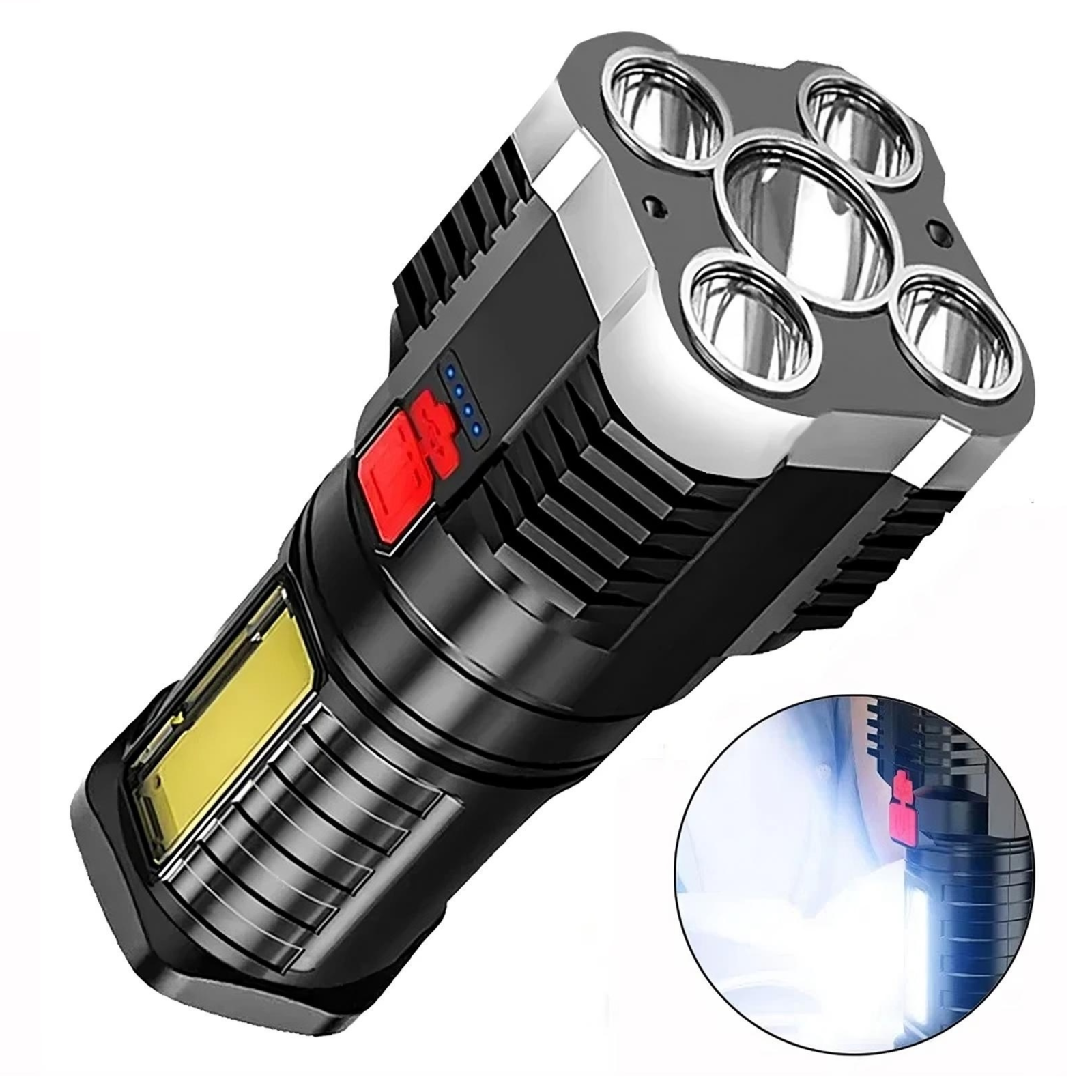 High-Power LED Flashlight - 100M Range | Rechargeable with 3 Modes & Side Light - TradixPro