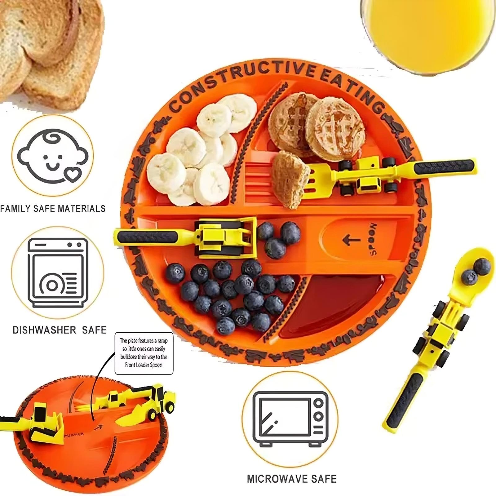 Interactive Kids Mealtime Set - Construction Vehicle Tableware for Fun & Skill Development - TradixPro