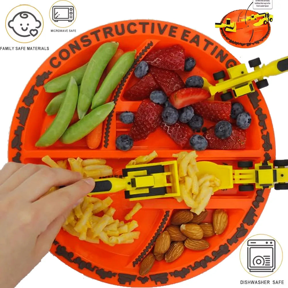 Interactive Kids Mealtime Set - Construction Vehicle Tableware for Fun & Skill Development - TradixPro