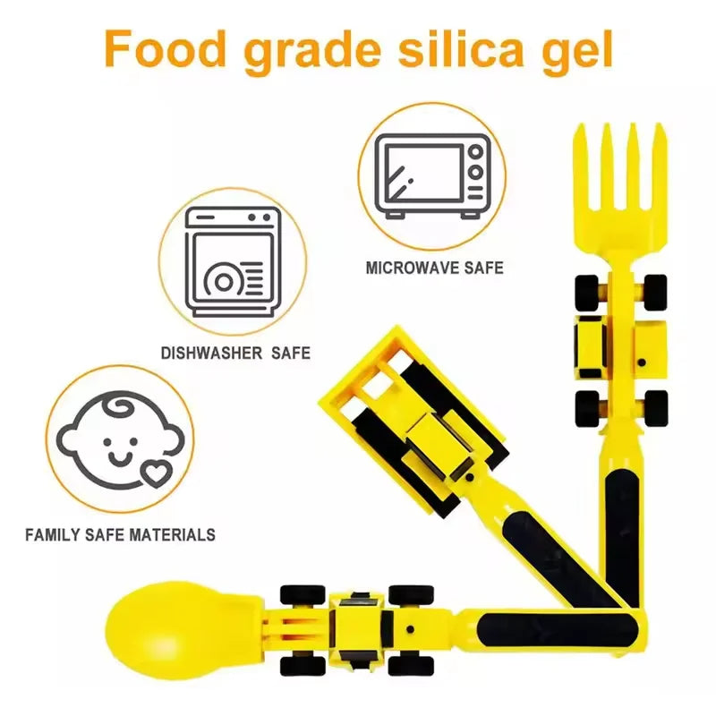 Interactive Kids Mealtime Set - Construction Vehicle Tableware for Fun & Skill Development - TradixPro