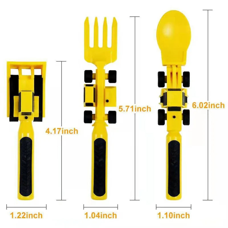 Interactive Kids Mealtime Set - Construction Vehicle Tableware for Fun & Skill Development - TradixPro