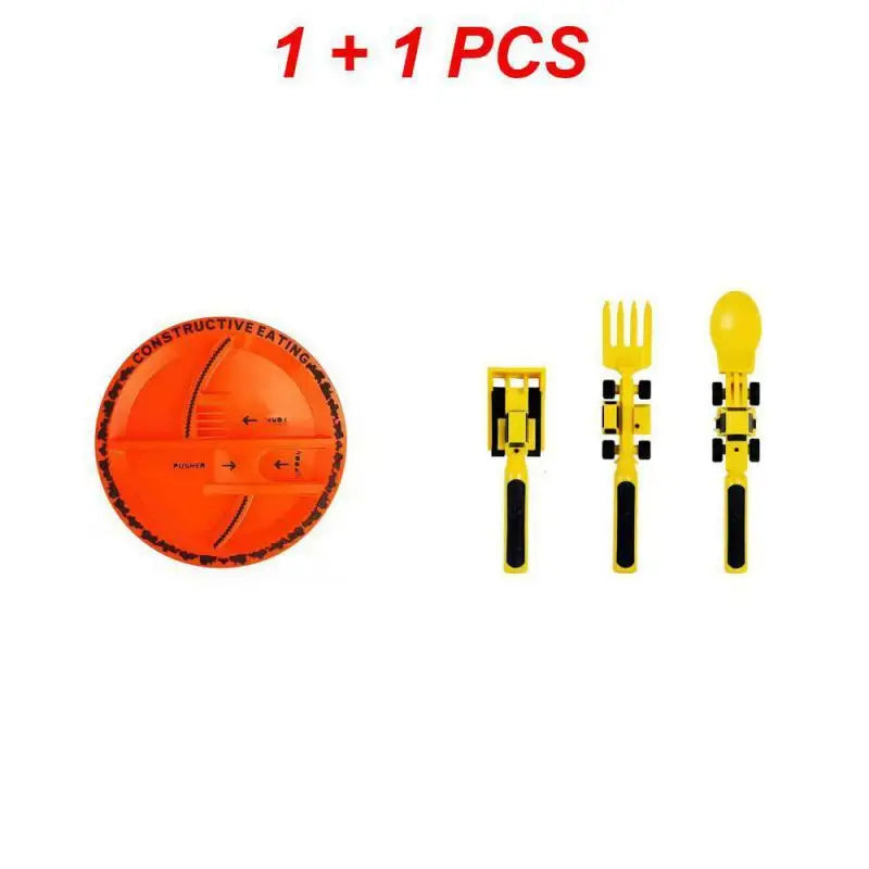 Interactive Kids Mealtime Set - Construction Vehicle Tableware for Fun & Skill Development - TradixPro