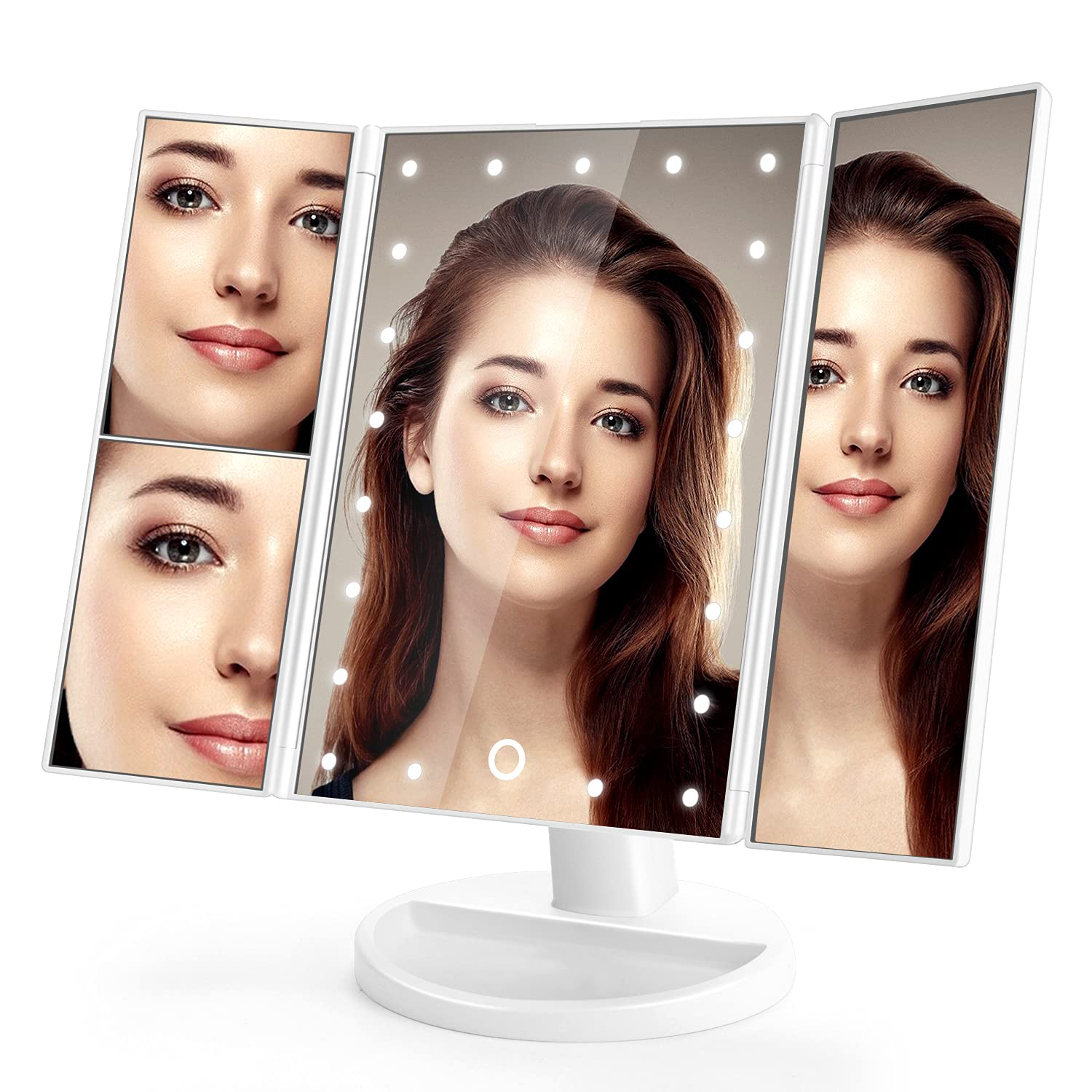 LED Lighted Makeup Mirror - 360° Rotation with Touch Control & Magnification - TradixPro