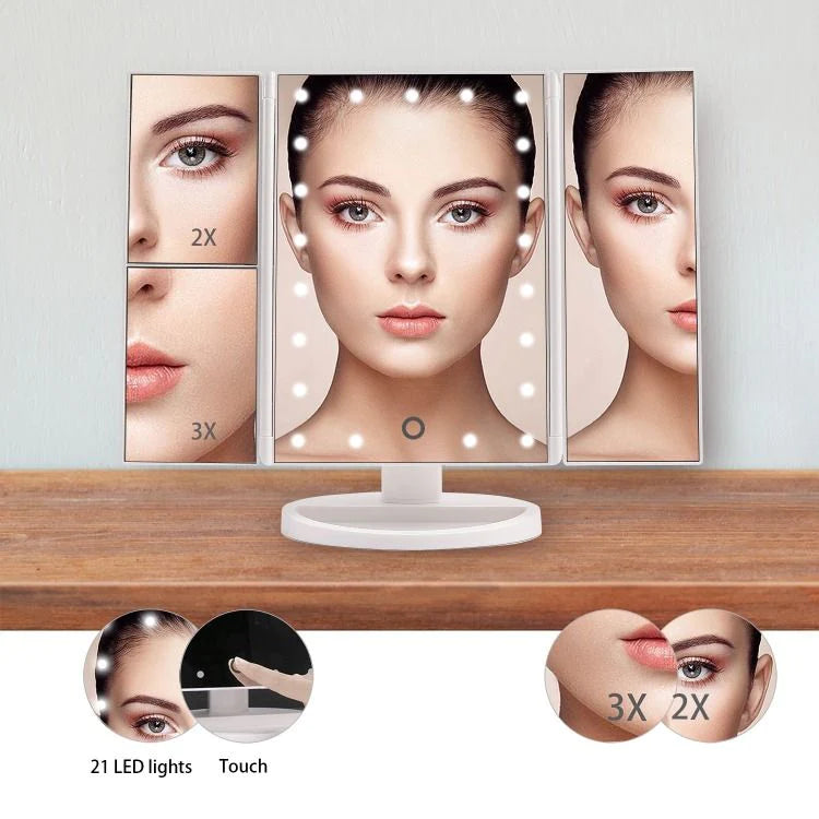 LED Lighted Makeup Mirror - 360° Rotation with Touch Control & Magnification - TradixPro