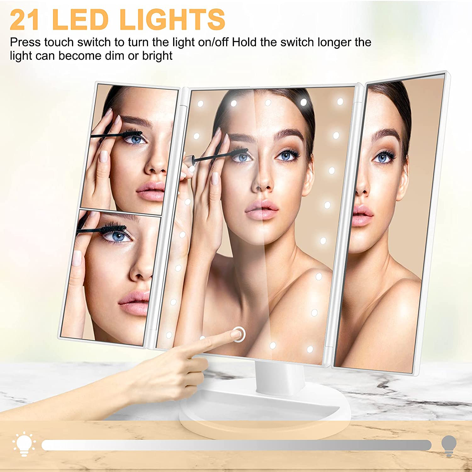 LED Lighted Makeup Mirror - 360° Rotation with Touch Control & Magnification - TradixPro