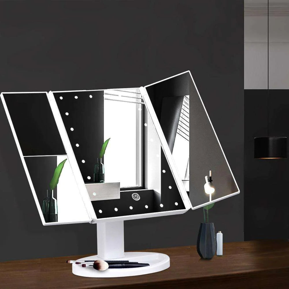 LED Lighted Makeup Mirror - 360° Rotation with Touch Control & Magnification - TradixPro