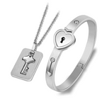 Lovers Lock & Key Bracelet Necklace Set - Matching Couples Jewelry | Heart Lock Design - TradixPro