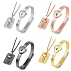 Lovers Lock & Key Bracelet Necklace Set - Matching Couples Jewelry | Heart Lock Design - TradixPro