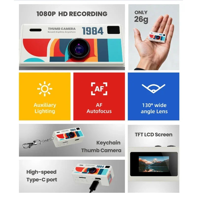 Mini Keychain Thumb Camera 1080P HD - Wide-Angle Retro Pocket Camera - TradixPro