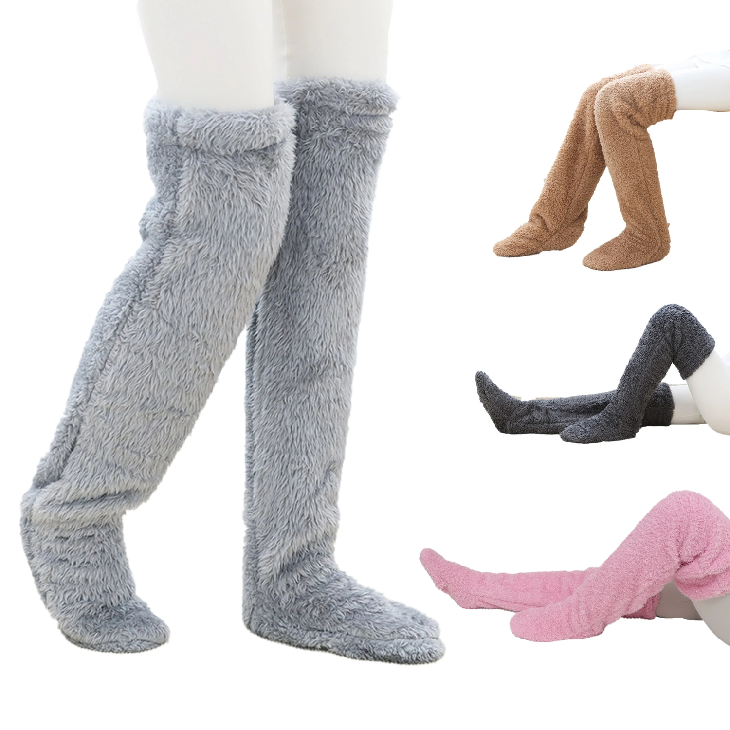 Over Knee Fuzzy Leg Warmers - Double-Sided Plush Winter Socks - TradixPro