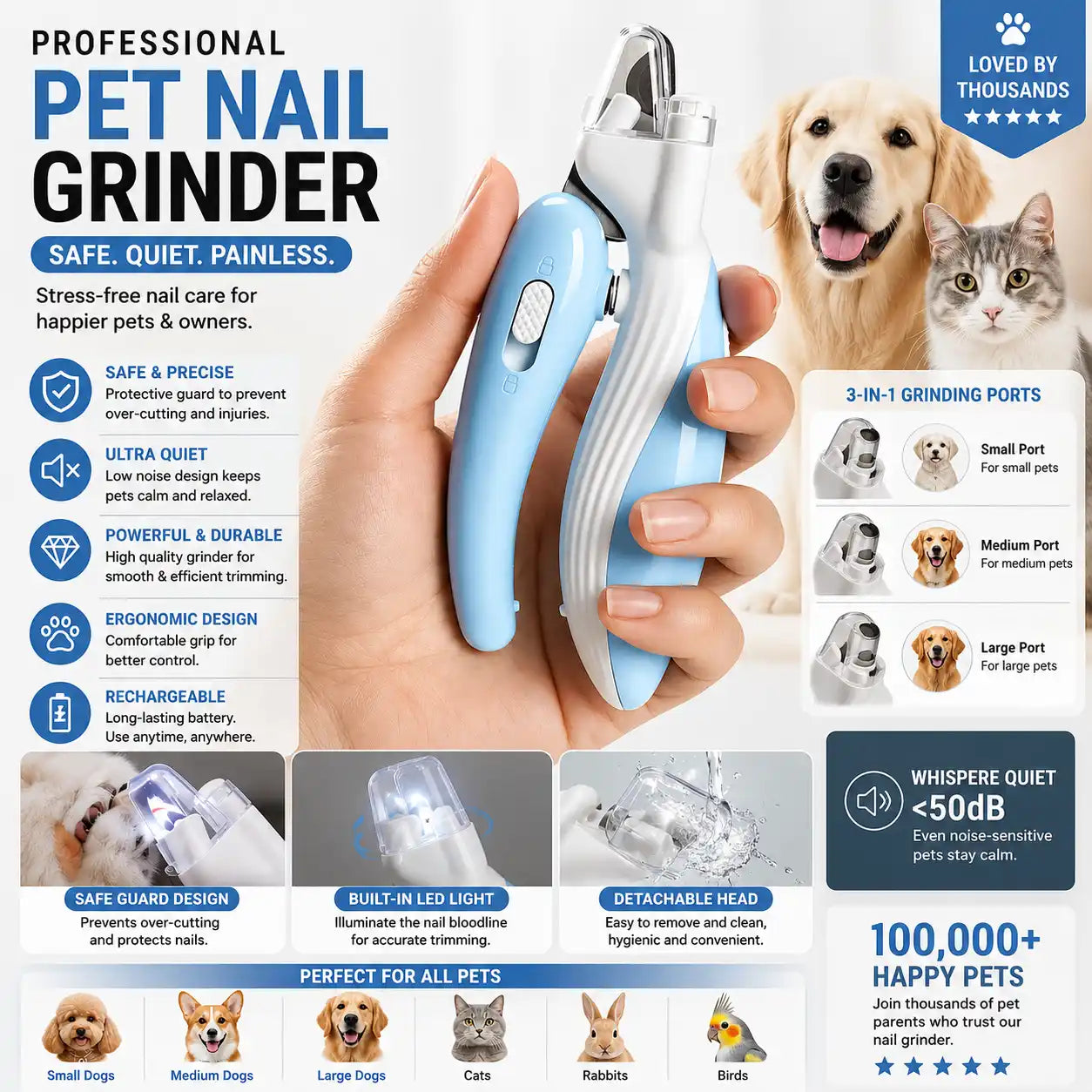 Pet Nail Clipper with LED Light & Built-In Nail File