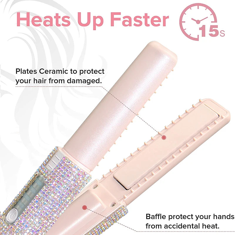 Portable Cordless Hair Straightener - Rhinestone Design with Power Bank - TradixPro