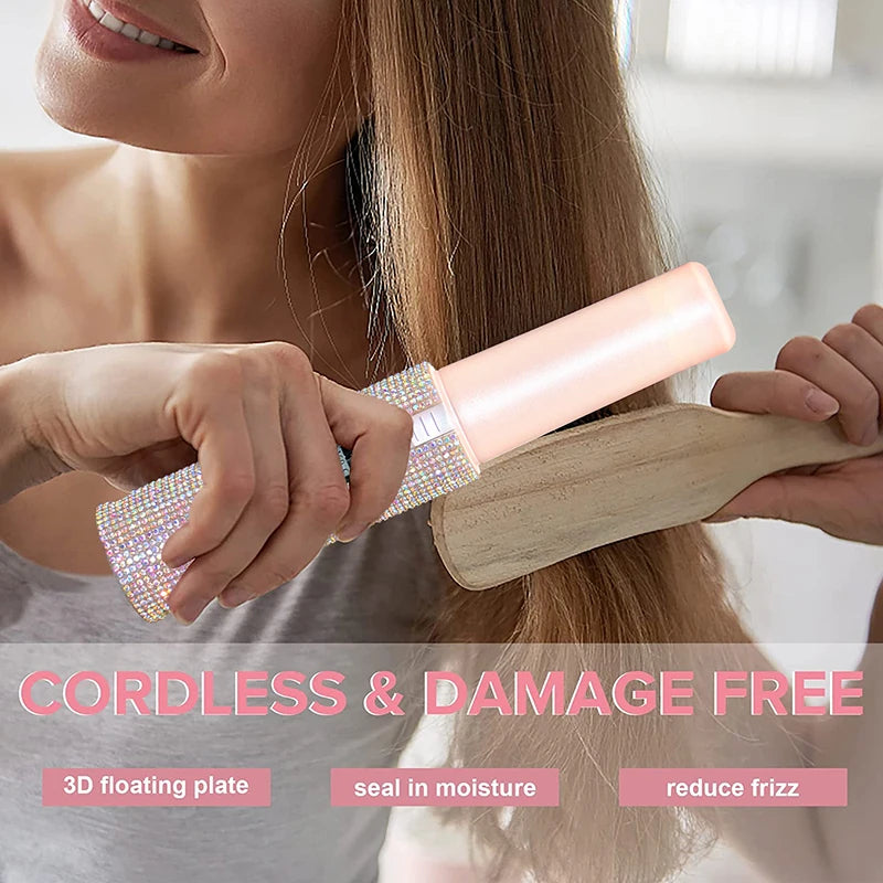 Portable Cordless Hair Straightener - Rhinestone Design with Power Bank - TradixPro