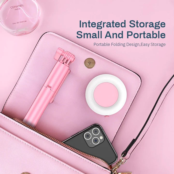 Portable Tripod Selfie Stick with Dual LED Lights - Rechargeable Ring Light - TradixPro