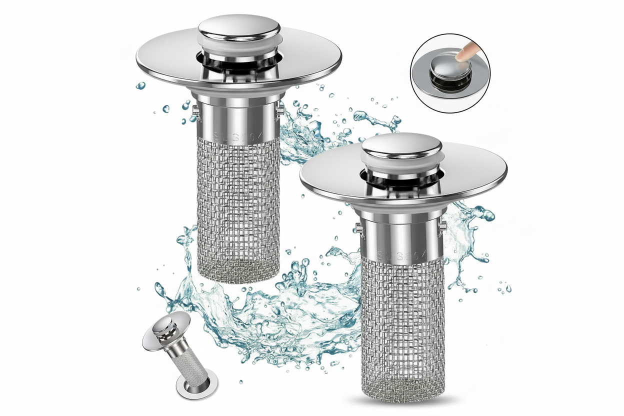 PureFlow Universal Pop-Up Sink Stopper – Anti-Clog & Hair Catcher - TradixPro