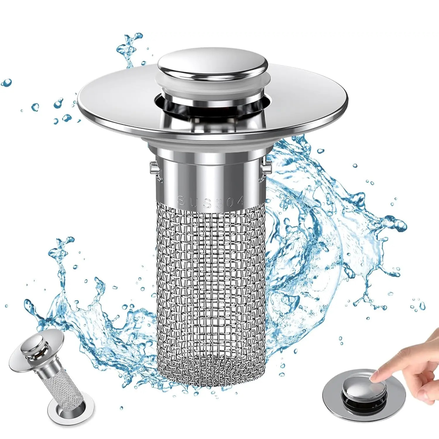PureFlow Universal Pop-Up Sink Stopper – Anti-Clog & Hair Catcher - TradixPro