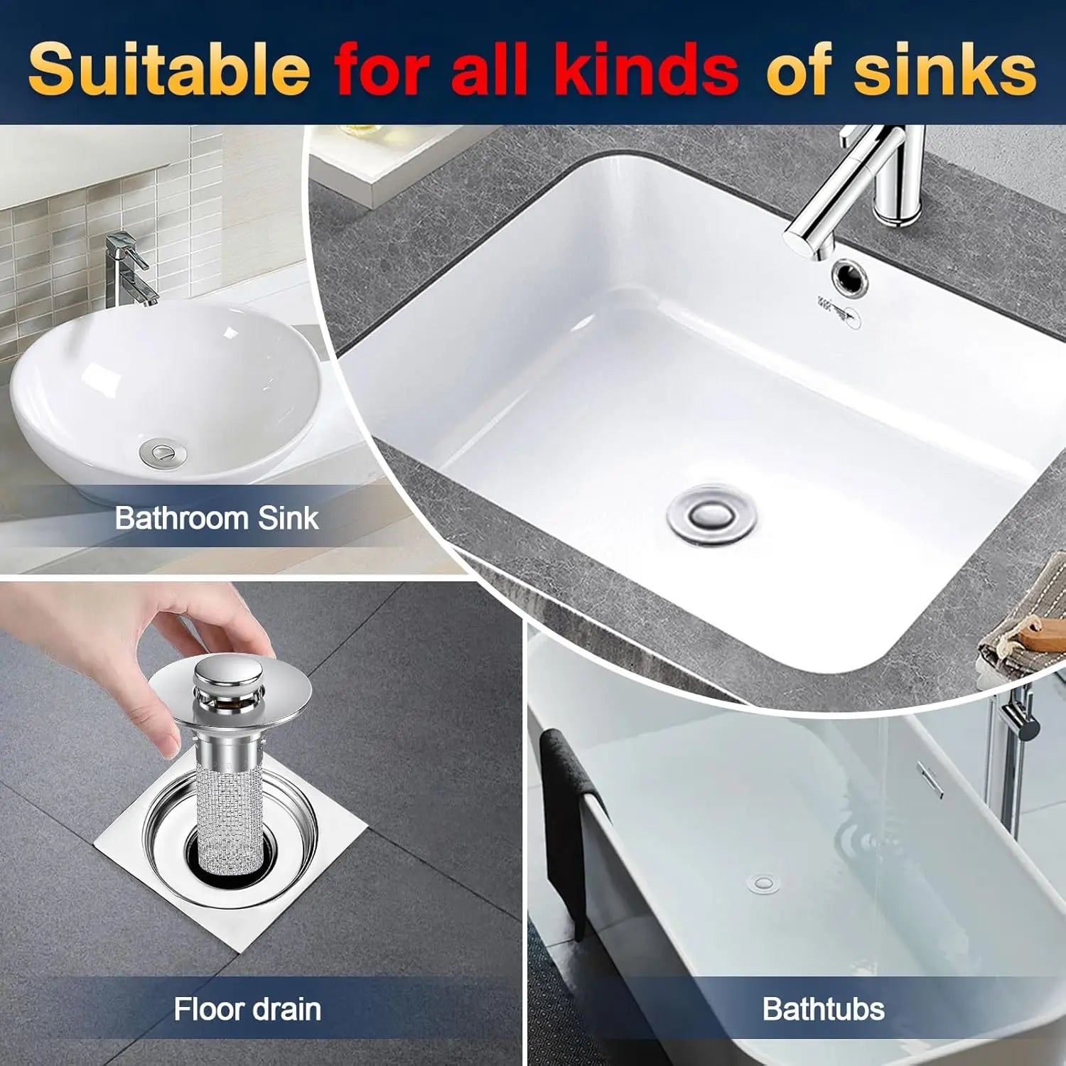 PureFlow Universal Pop-Up Sink Stopper – Anti-Clog & Hair Catcher - TradixPro