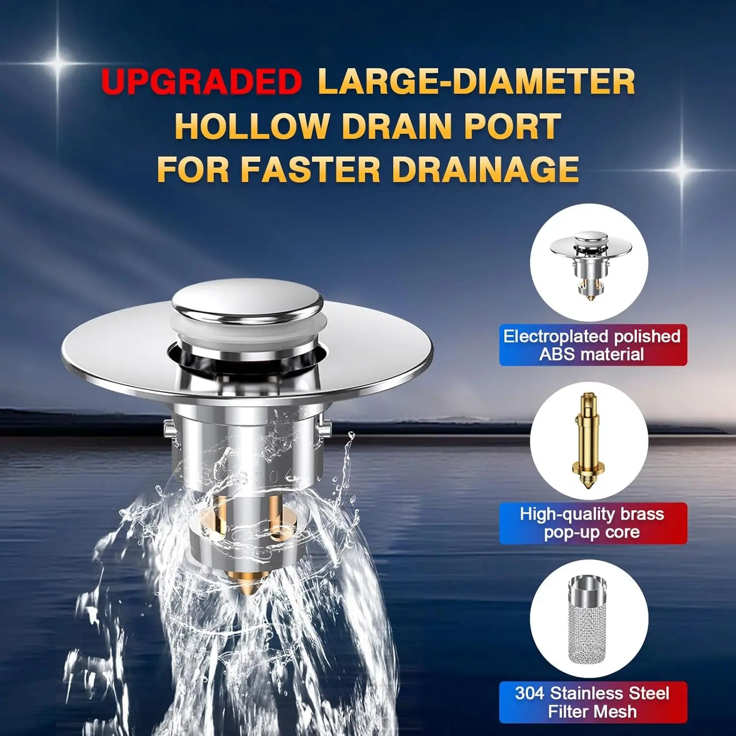 PureFlow Universal Pop-Up Sink Stopper – Anti-Clog & Hair Catcher - TradixPro