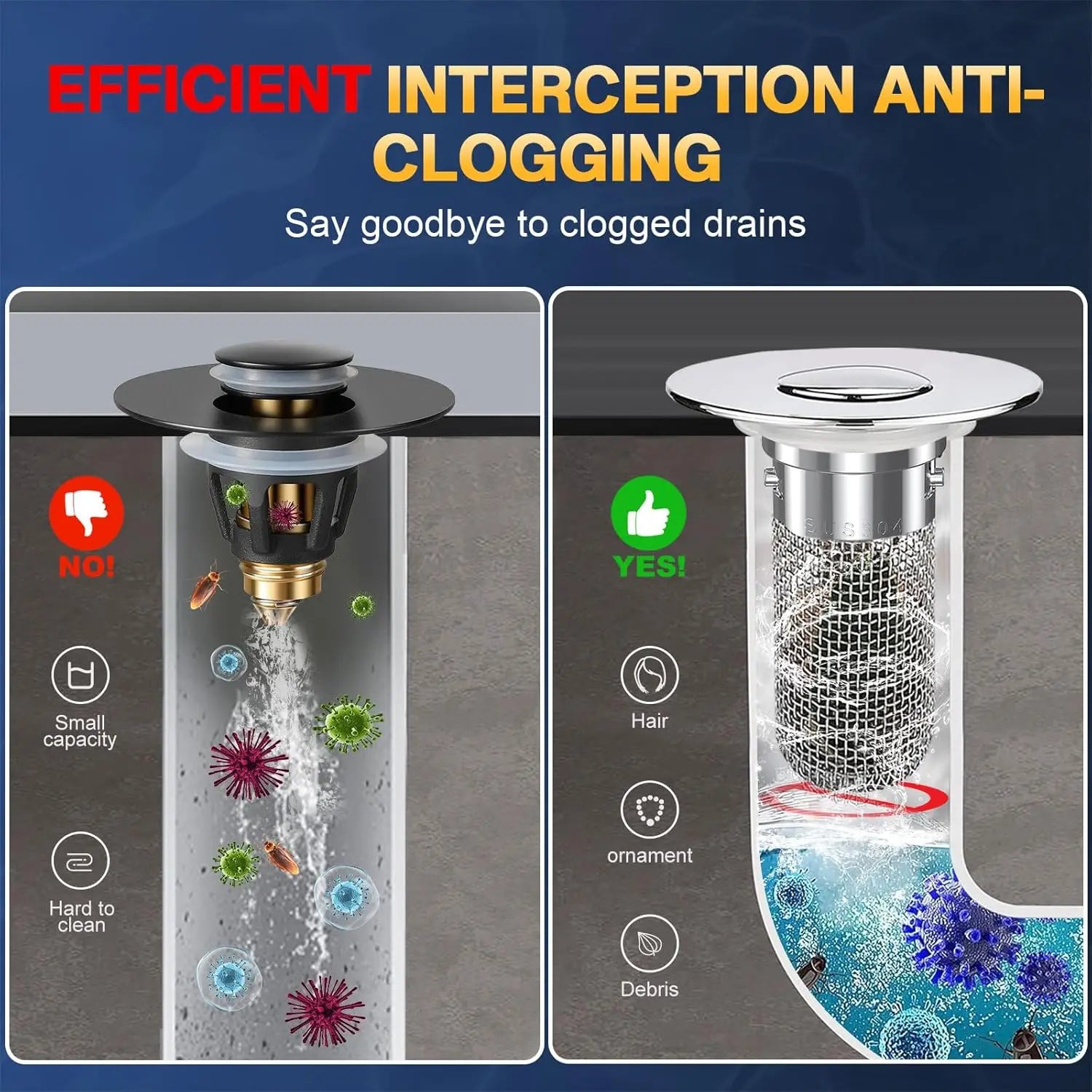 PureFlow Universal Pop-Up Sink Stopper – Anti-Clog & Hair Catcher - TradixPro