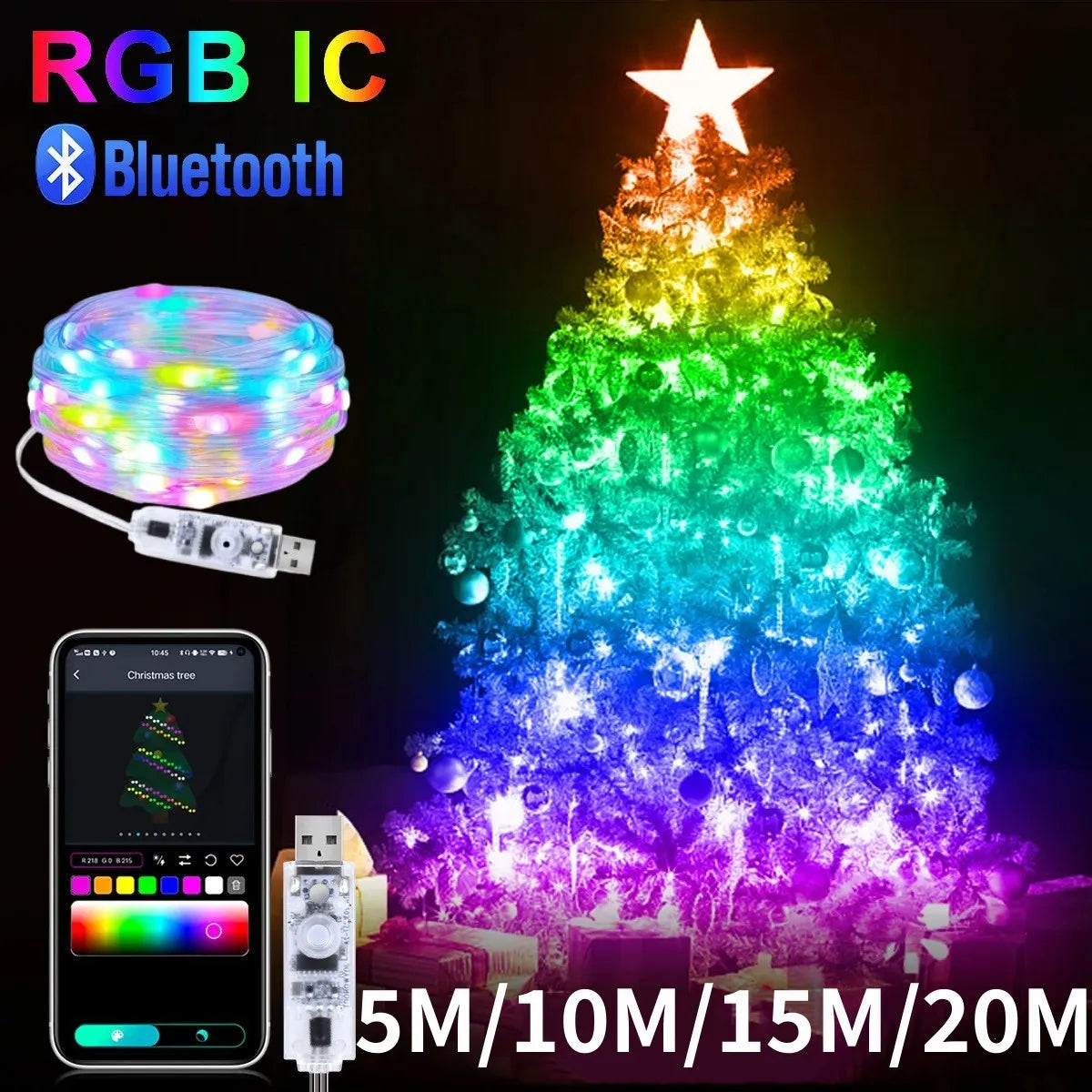RGBIC Bluetooth String Lights - App Control, Music Sync & Individual LED Colors - TradixPro