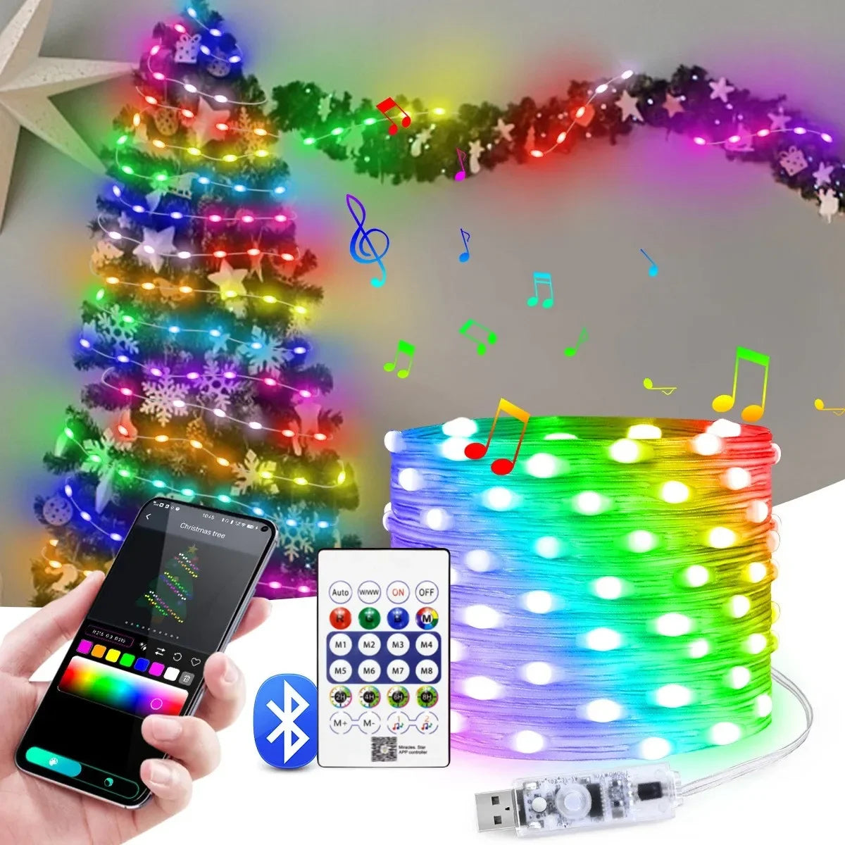 RGBIC Christmas Bluetooth String Lights - TradixPro