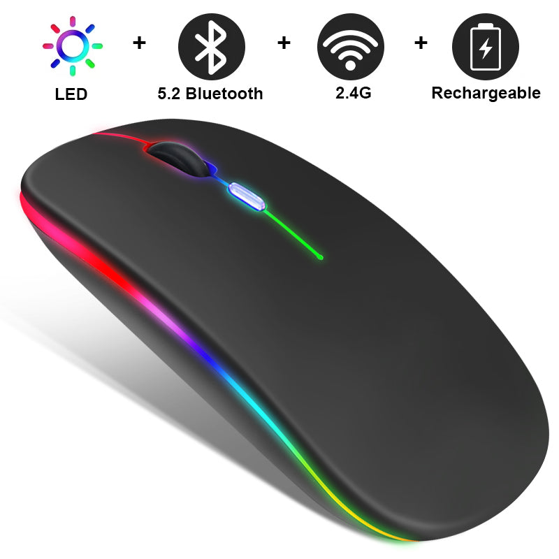 Rechargeable Dual-Mode Wireless Mouse (Bluetooth & 2.4G, RGB Gaming Aesthetic) - TradixPro