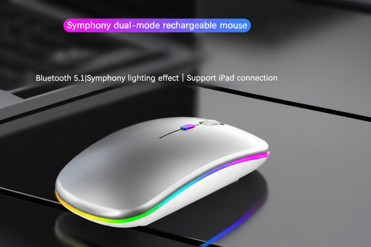 Rechargeable Dual-Mode Wireless Mouse (Bluetooth & 2.4G, RGB Gaming Aesthetic) - TradixPro