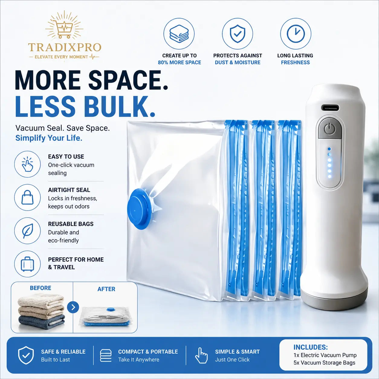 Rechargeable Vacuum Storage Bags Set with Electric Pump