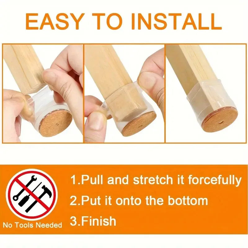 Silicone Chair Leg Caps - Transparent Floor Protectors & Noise Reducers - TradixPro