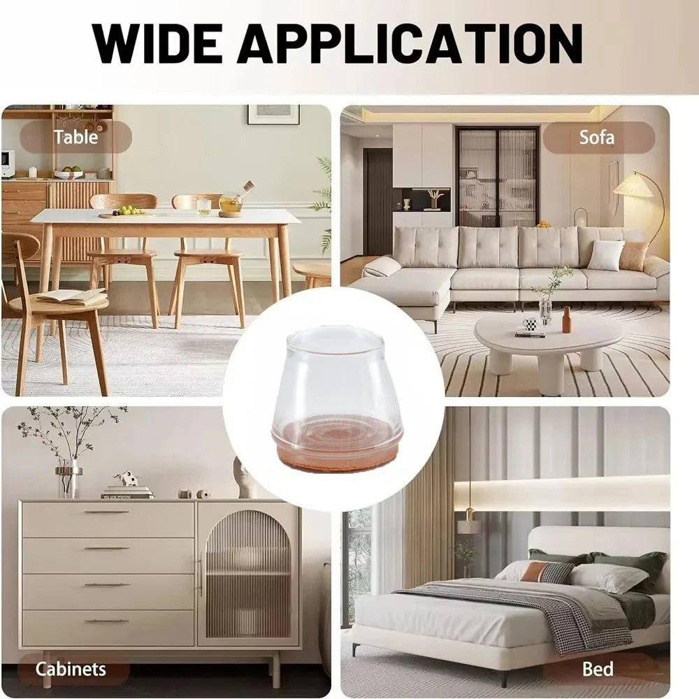 Silicone Chair Leg Caps - Transparent Floor Protectors & Noise Reducers - TradixPro