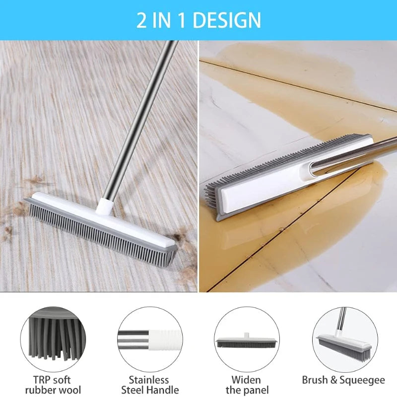 Silicone Pet Hair Removal Broom – Soft Bristle | Adjustable Handle - TradixPro