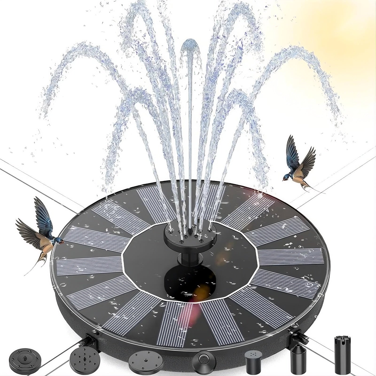 Solar Water Fountain Pump - 6 Nozzles Bird Bath & Garden Pond Fountain - TradixPro