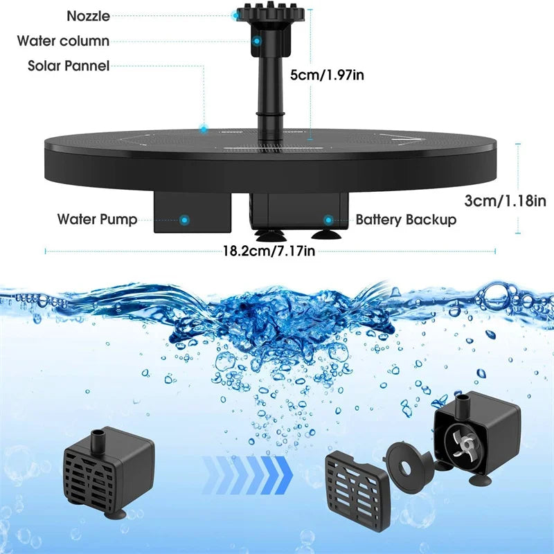 Solar Water Fountain Pump - 6 Nozzles Bird Bath & Garden Pond Fountain - TradixPro