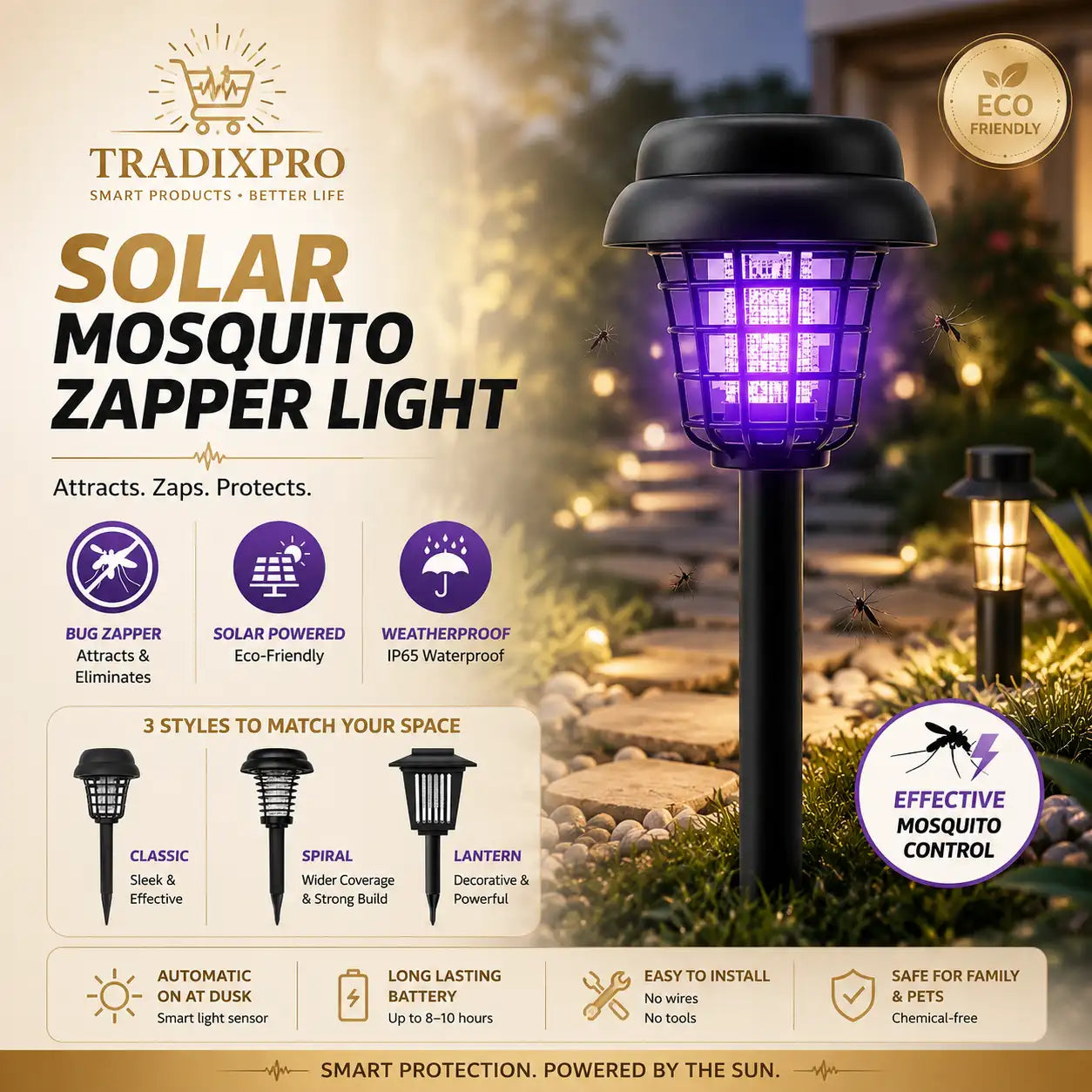 Solar Mosquito Killer Garden Lamp with Dual Light Mode