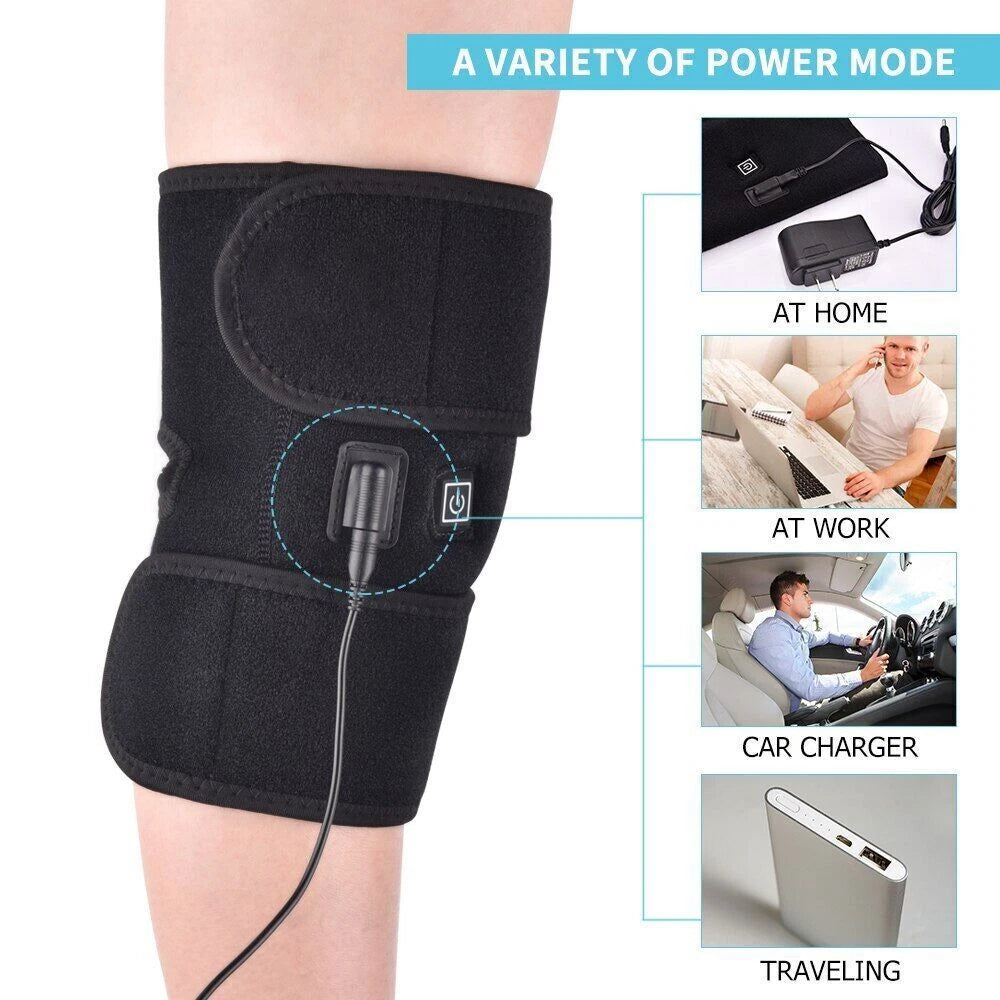 Black knee brace with power mode illustrations on a white background