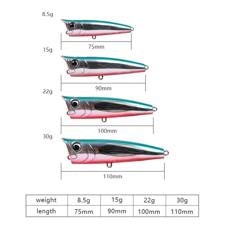 Topwater Popper Fishing Lure - Hard Bait for Bass, Pike & Perch 8.5-30g - TradixPro