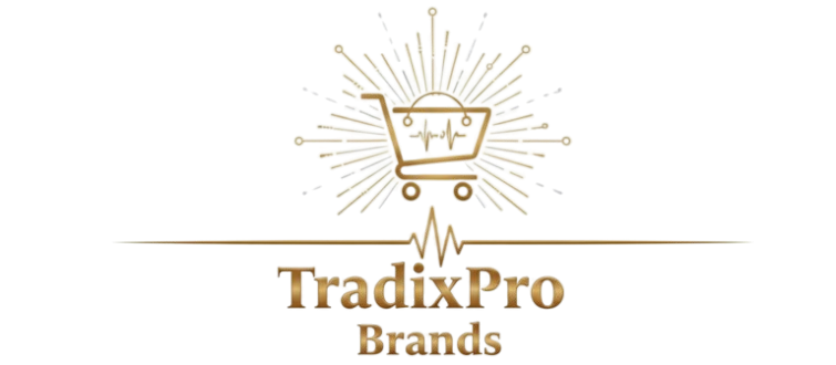 Logo of TradixPro Brands with a shopping cart icon on a white background