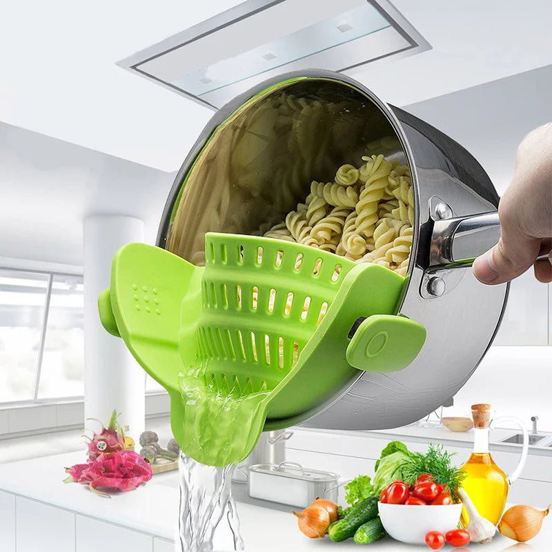 Universal Clip-On Silicone Strainer (Hands-Free Draining for Pots & Pans) - TradixPro