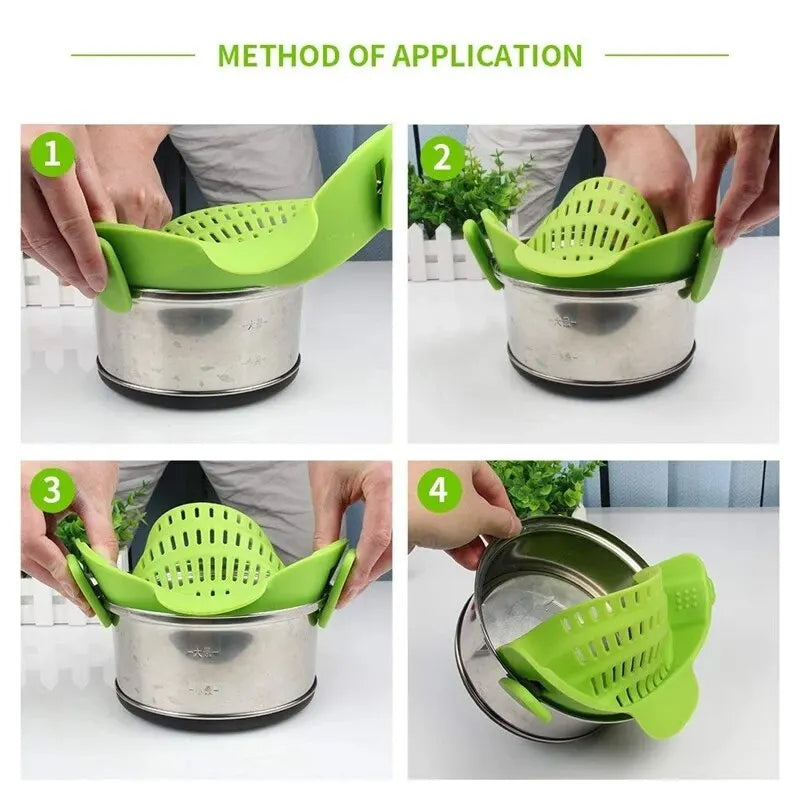 Universal Clip-On Silicone Strainer (Hands-Free Draining for Pots & Pans) - TradixPro