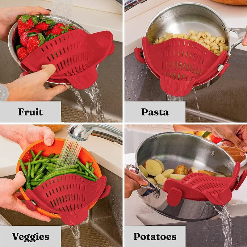 Universal Clip-On Silicone Strainer (Hands-Free Draining for Pots & Pans) - TradixPro